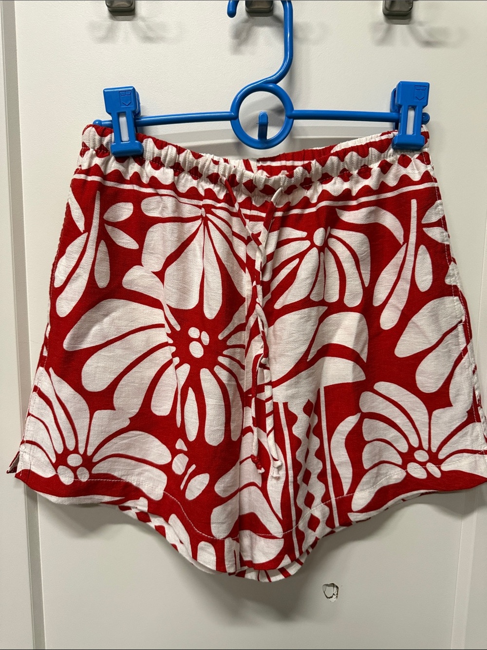 H&M Red and White Floral Drawstring Shorts